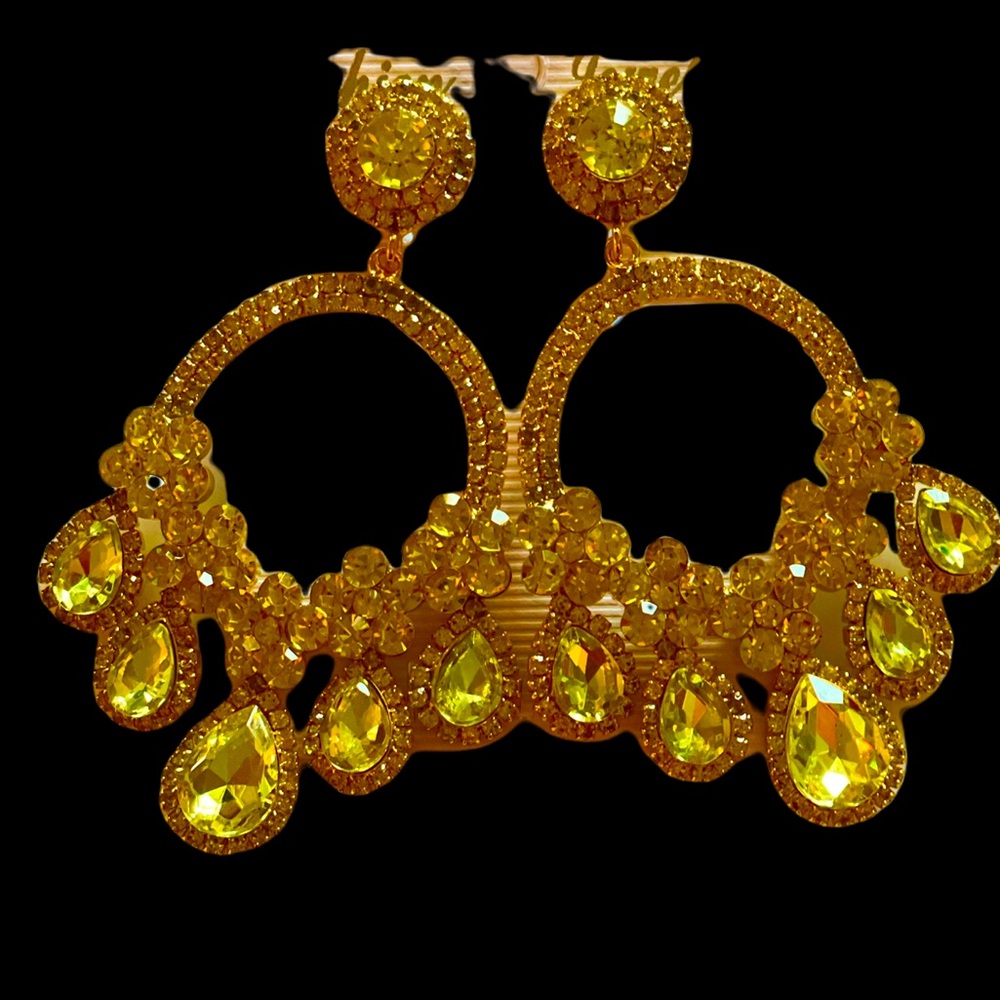 Yellow Front Faced Swarovski Crystal Hoops